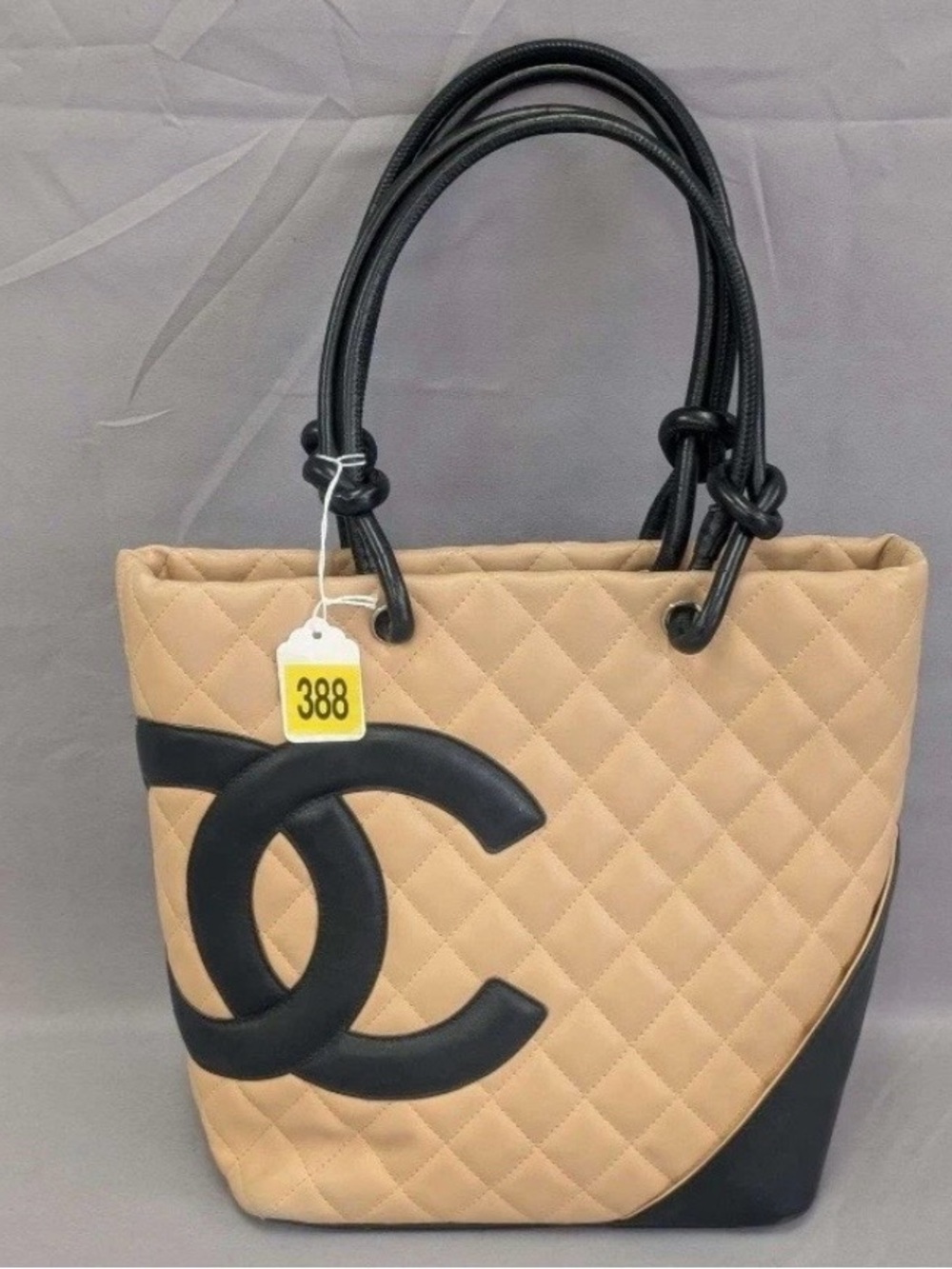 Quilted Beige and Black Tote Handbag